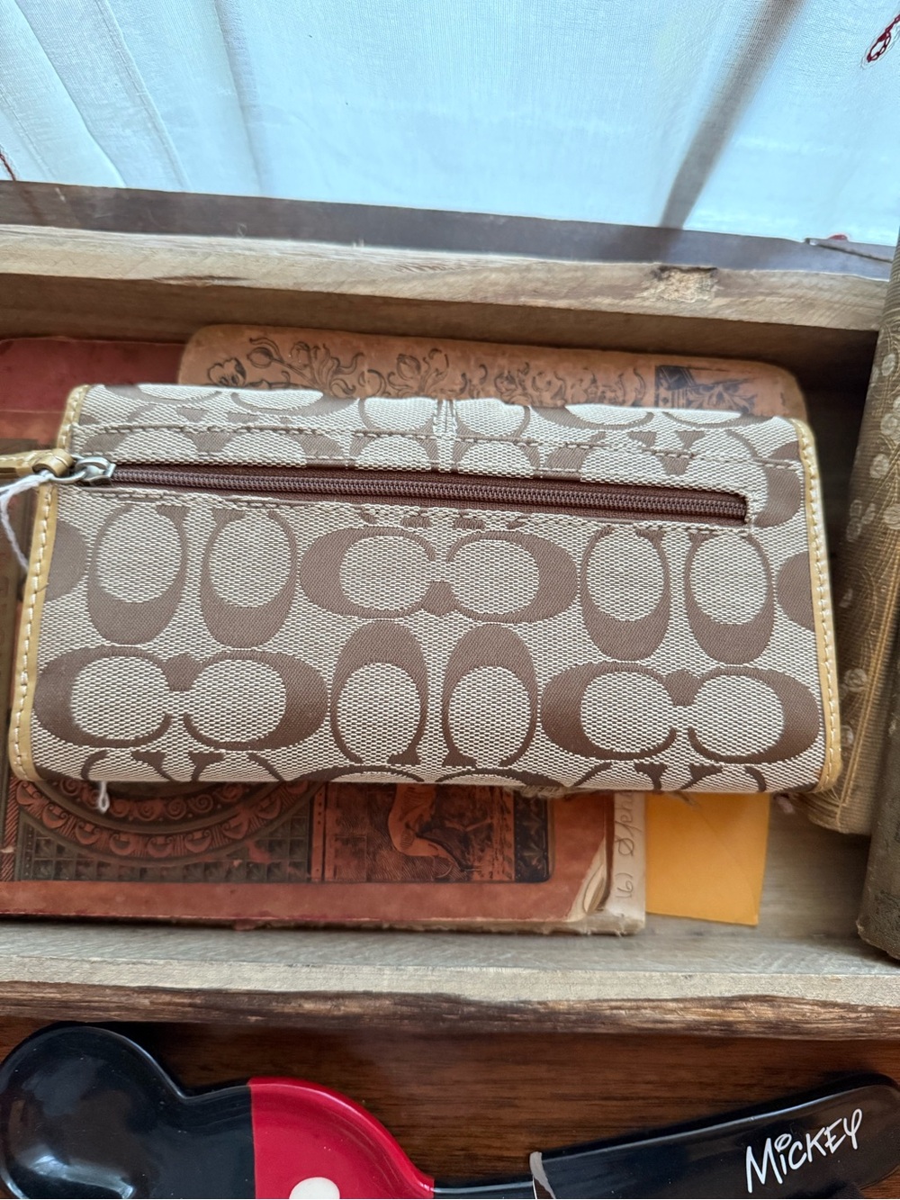 Coach Khaki & Tan Signature Canvas Continental Wallet/checkbook with duster-NWT - Picture 3 of 8
